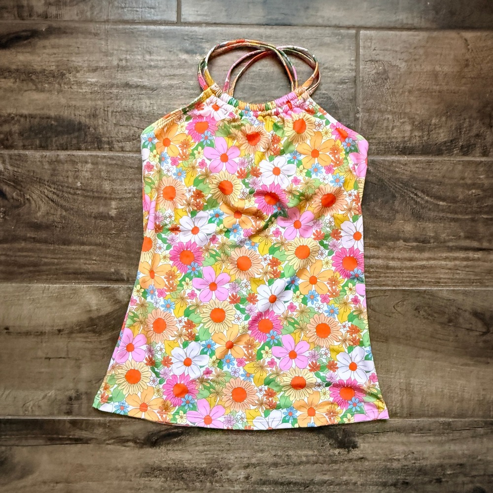 Lime Ricki Womens UV 50 Retro Garden Party Double-Cinch Tankini Top,Multi,L(NWT)